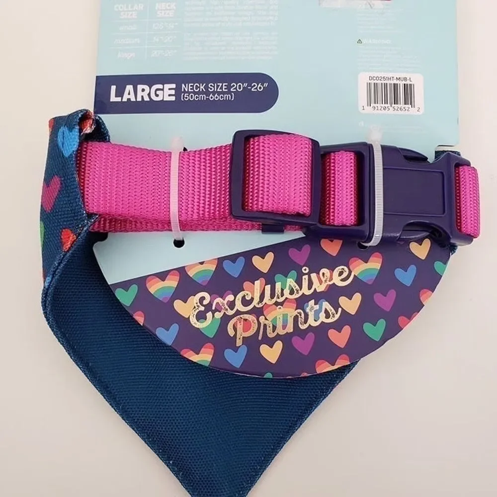 Doghaus Whimsy Collection Rainbow Hearts Reversible Dog Bandana Collar Large